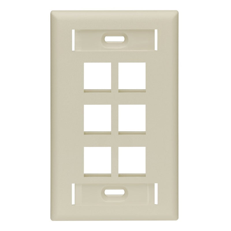 Leviton 42080-6IS QuickPort Wallplate with Id Window, Single Gang, 6-Port, Ivory