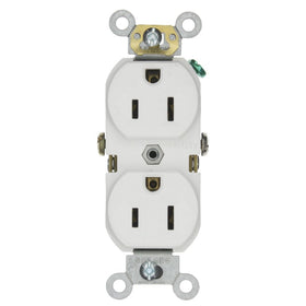 Leviton BR15-W 15-Amp, 125-Volt, Narrow Body Duplex Receptacle, Straight Blade, Commercial Grade, Self Grounding, White