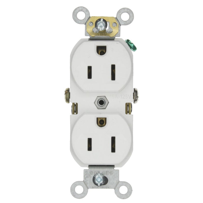 Leviton BR15-W 15-Amp, 125-Volt, Narrow Body Duplex Receptacle, Straight Blade, Commercial Grade, Self Grounding, White