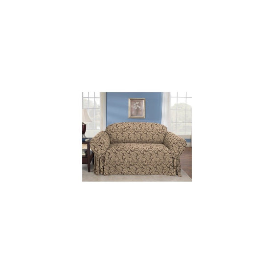 Sure Fit Scroll 1-Piece - Loveseat Slipcover- Brown (SF36216)