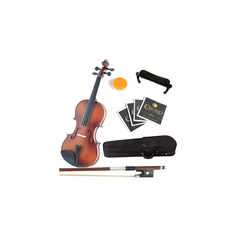 Mendini 4/4 MV300 Solid Wood Satin Antique Violin with Hard Case, Shoulder Rest, Bow, Rosin and Extra Strings (Full Size)