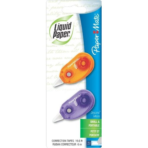 Paper Mate Liquid Paper DryLine Micro Correction Tape, Assorted Colors, 2 Count