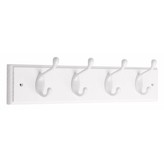 Liberty 129847 18-Inch Coat and Hat Rail/Rack with 4 Heavy Duty Hooks, White and White