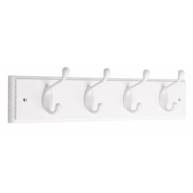 Liberty 129847 18-Inch Coat and Hat Rail/Rack with 4 Heavy Duty Hooks, White and White