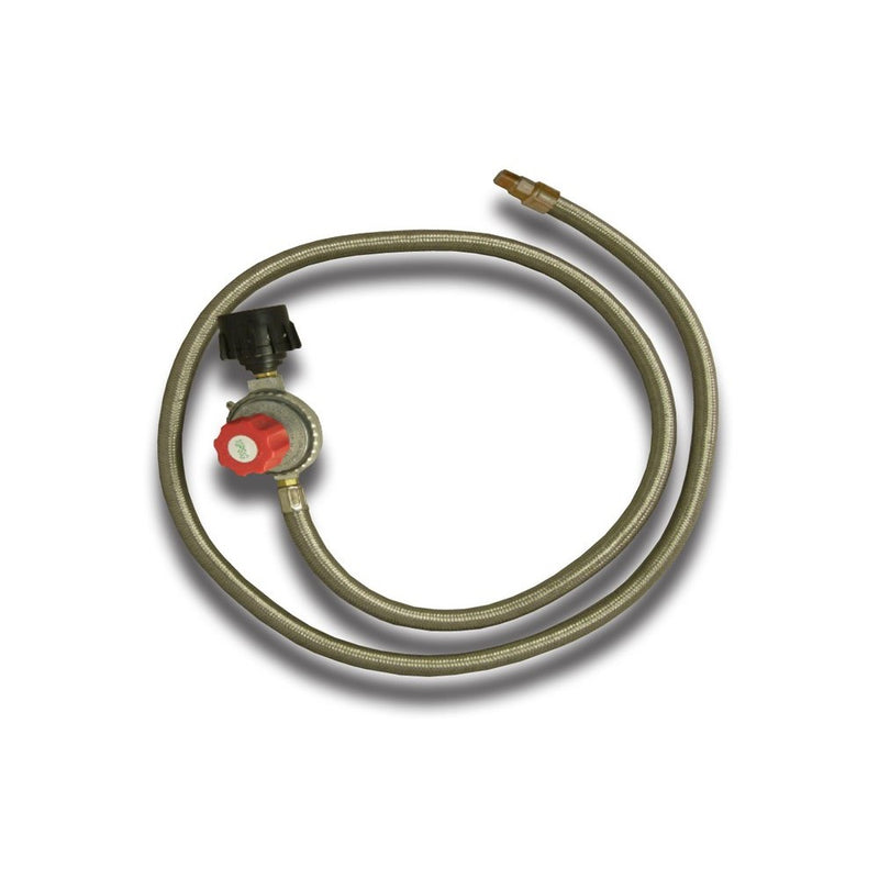 King Kooker 30502 High Pressure Adjustable Regulator with Type 1 Connection and Stainless Steel Braided Hose with 1/8-Inch Male Pipe Thread End Fitting with Orifice