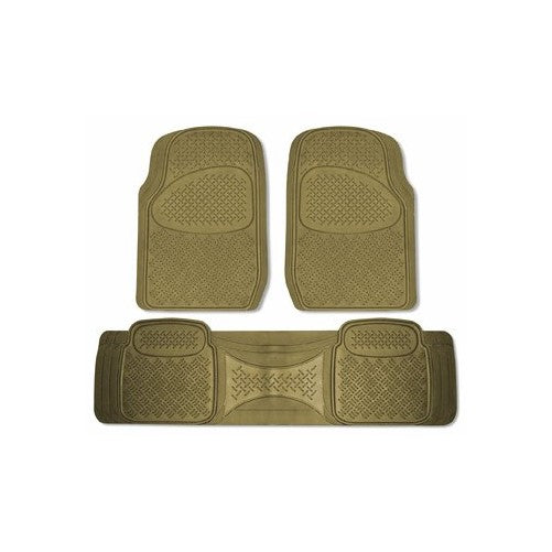 BDK Universal Fit 3-Piece Ultra Premium Car Floor Mat - Rubber (Beige)