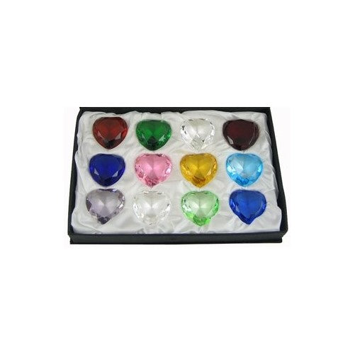 Crystal Heart Shaped Diamond Paperweight 40mm Birthstone, 12-pc-package, Boxed