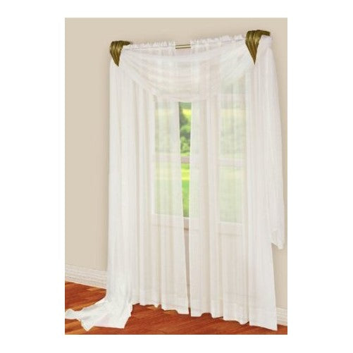 3 Piece White Sheer Voile Curtain Panel Set: 2 White Panels and 1 Scarf