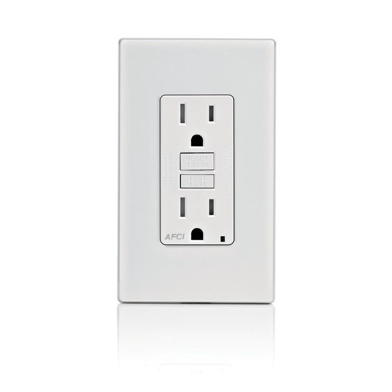 Leviton AFTR1-W SmartlockPro Outlet Branch Circuit Arc-Fault Circuit InterrupterReceptacle, 15-Amp, 120-volt, White