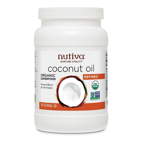 Nutiva Organic, Neutral Tasting, Steam Refined Coconut Oil from non-GMO, Sustainably Farmed Coconuts, 15 Fluid Ounces