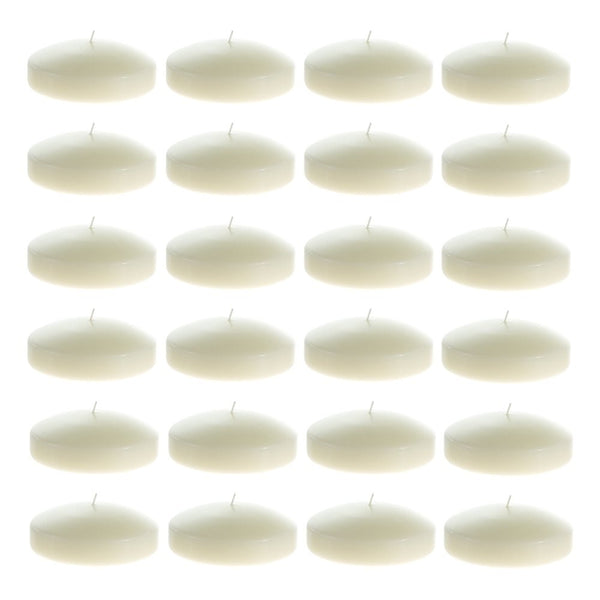 Mega Candles - Unscented 3" Floating Disc Candles - Ivory, Set of 24