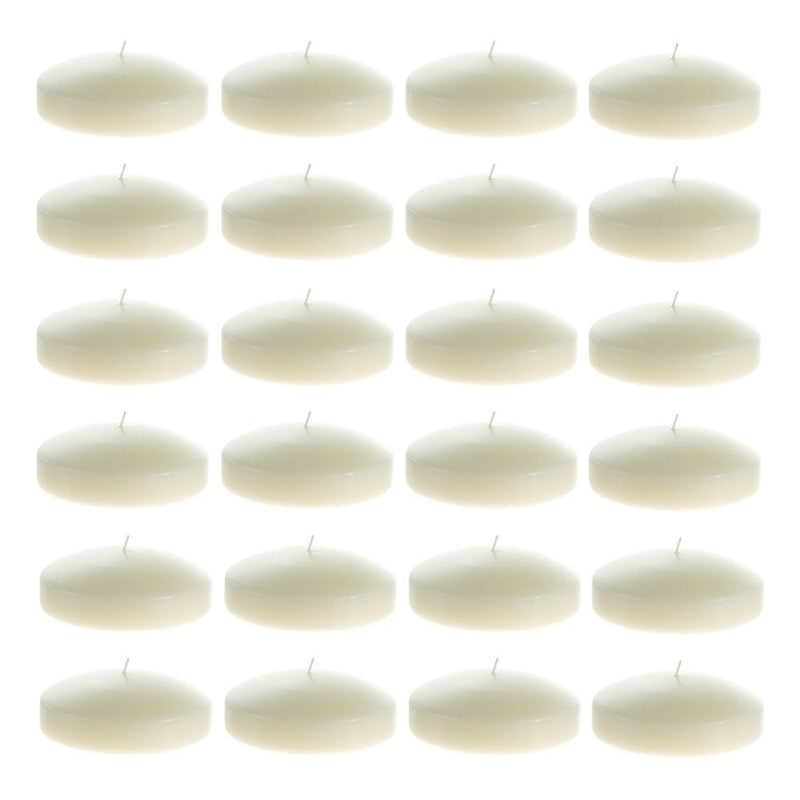 Mega Candles - Unscented 3" Floating Disc Candles - Ivory, Set of 24