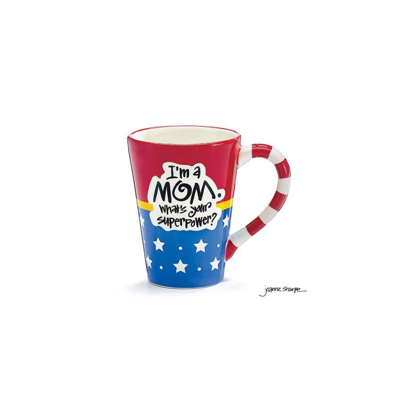 Burton and Burton I'm A Mom, What's Your Superpower Coffee Mug, 12oz, Red White Blue Stars