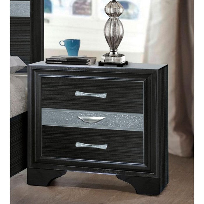 2 Drawer Wooden Nightstand with Felt Lined Jewelry Tray, Black