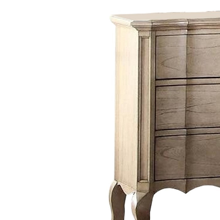 3 Drawer Nightstand with Cabriole Legs, Taupe Brown