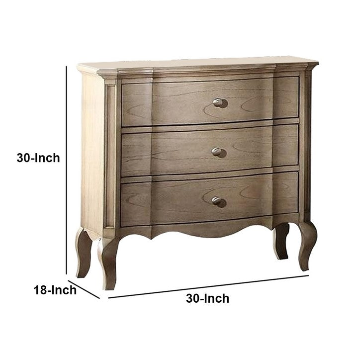 3 Drawer Nightstand with Cabriole Legs, Taupe Brown