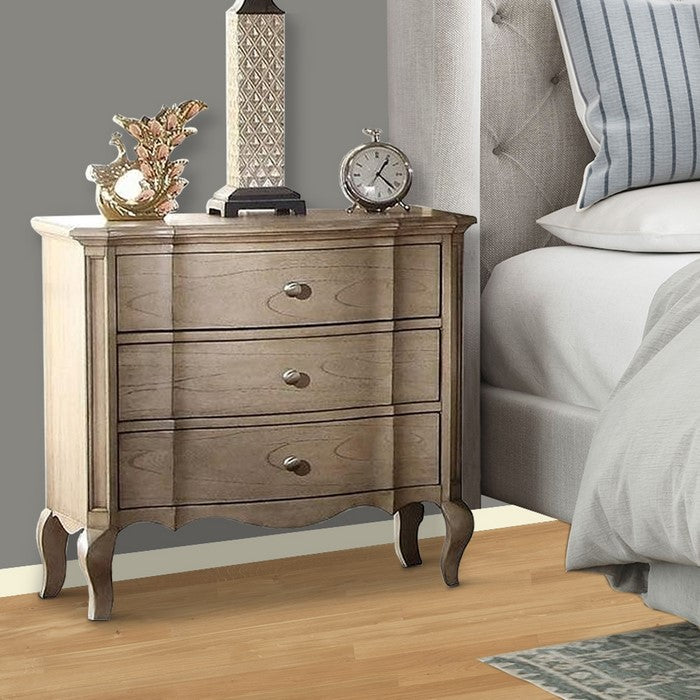 3 Drawer Nightstand with Cabriole Legs, Taupe Brown