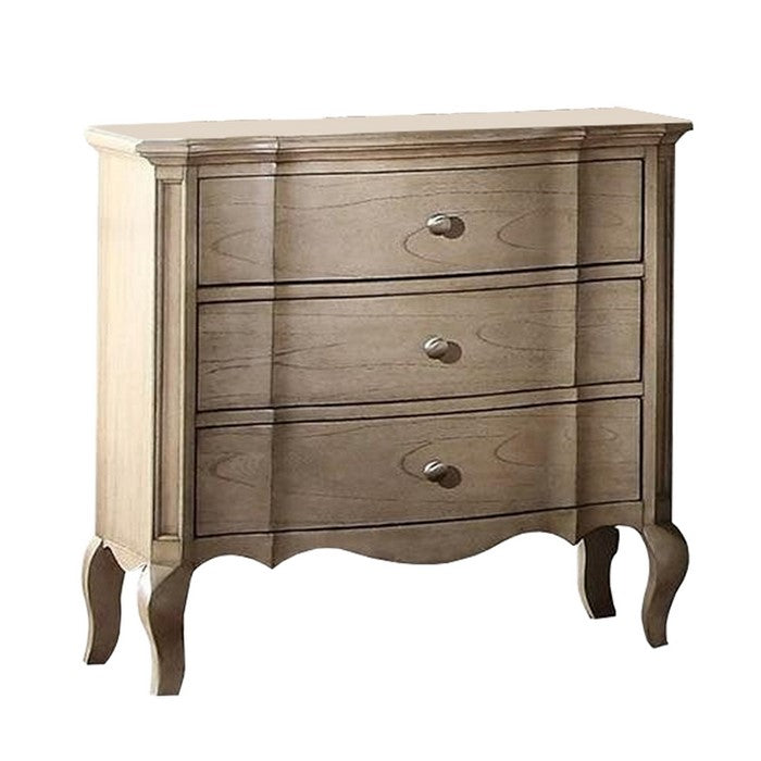 3 Drawer Nightstand with Cabriole Legs, Taupe Brown