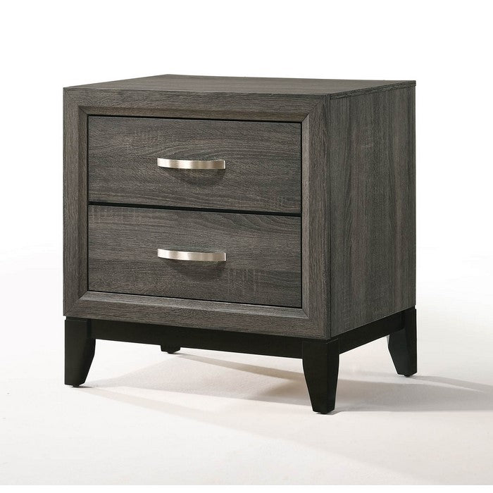 Two Drawer Nightstand With Tapered Feet, Weathered Gray