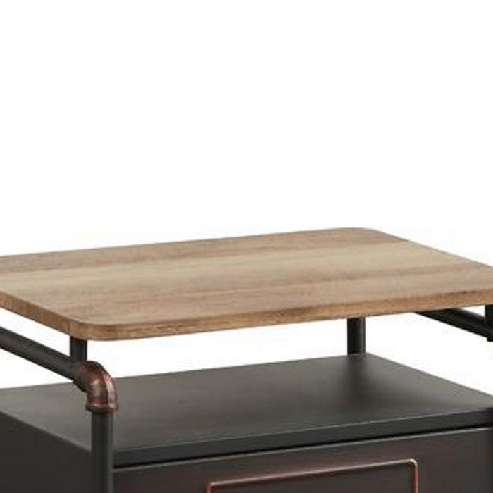 Industrial Pipe Detailed Nightstand With One Drawer And One Shelf, Antique Oak and Sandy Grey
