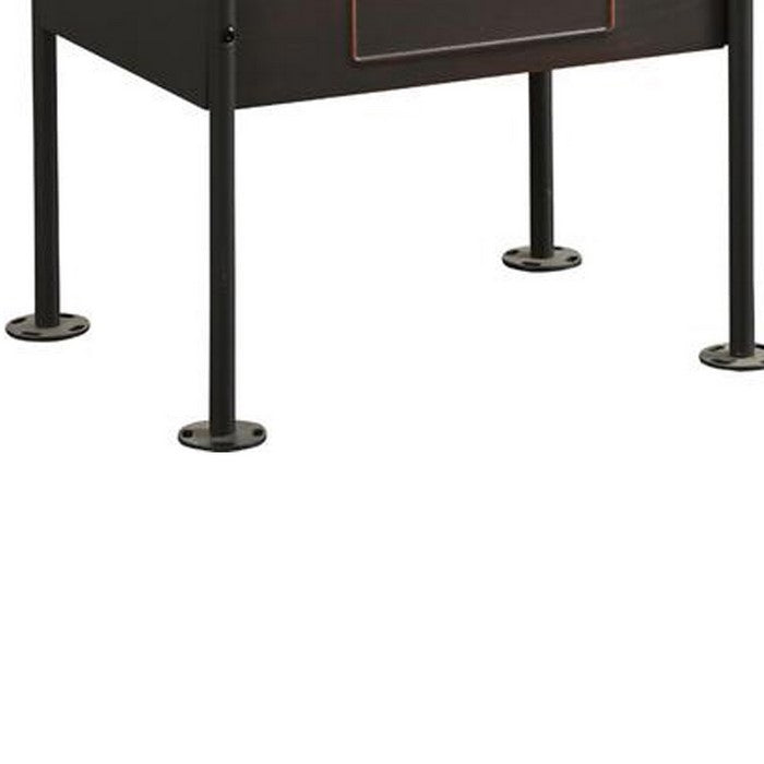 Industrial Pipe Detailed Nightstand With One Drawer And One Shelf, Antique Oak and Sandy Grey