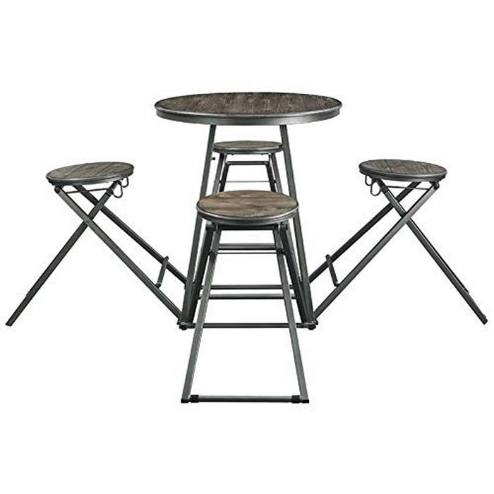 Wood and Metal Counter Height Table with Four Stools, Pack of 5, Gray and Brown