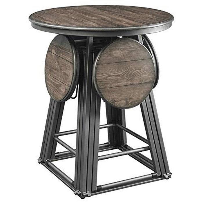 Wood and Metal Counter Height Table with Four Stools, Pack of 5, Gray and Brown