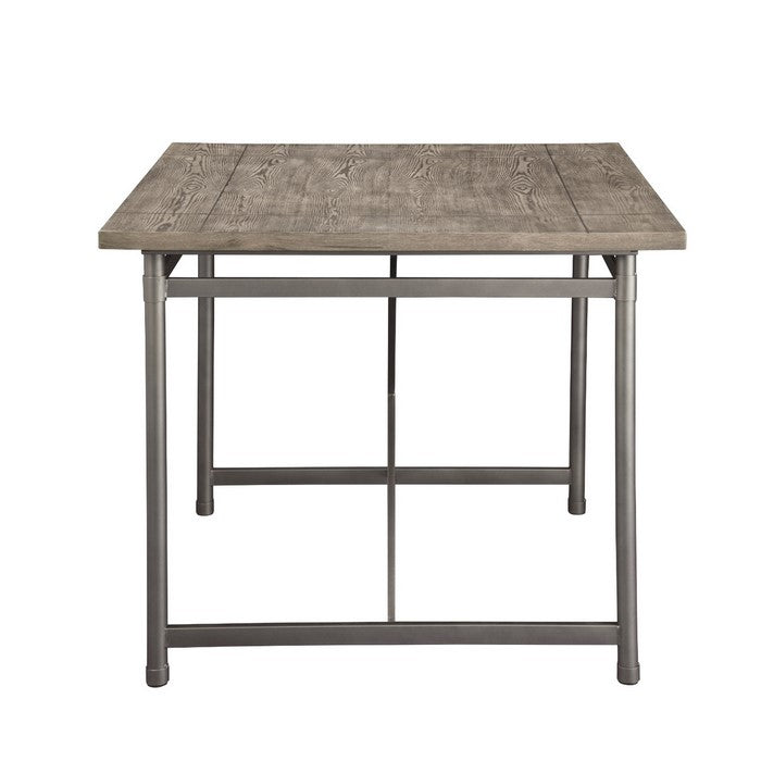 Metal Frame Counter Height Table with Wooden Top and X Shaped Support, Gray