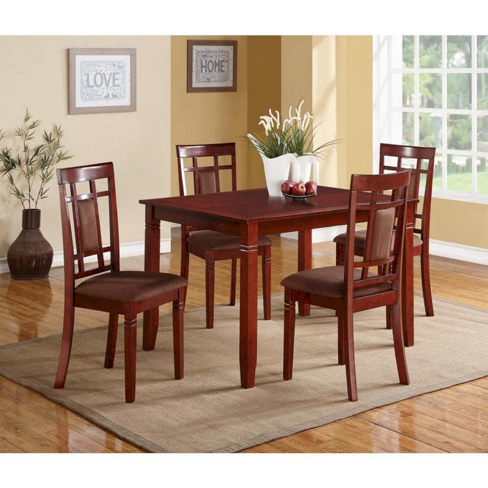 Transitional Style Wooden Dining Set with Grid Back Chairs, Pack of Five, Brown