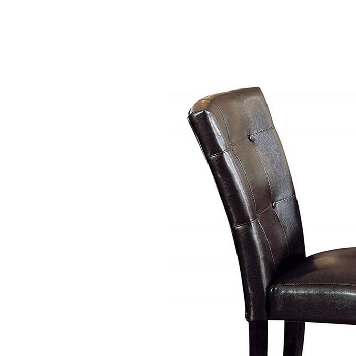 Button Tufted Polyurethane Upholstered Wooden Side Chair, Set of Two, Brown