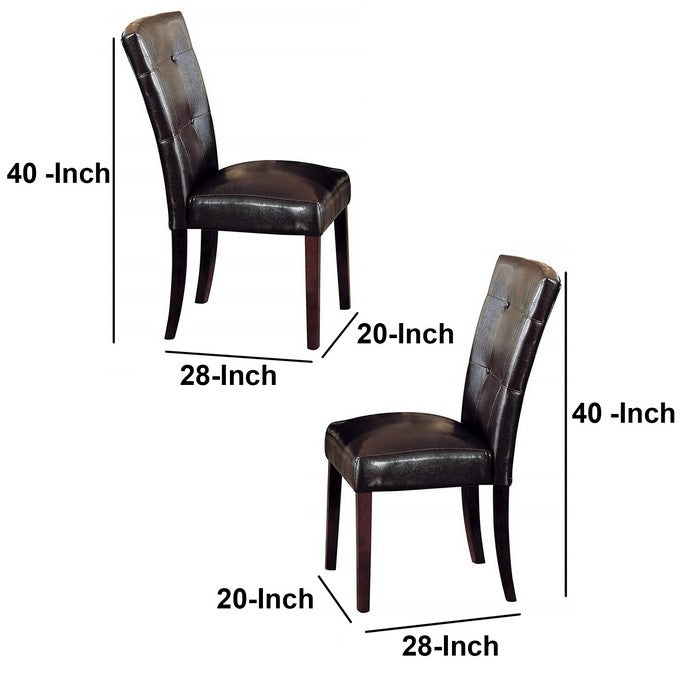 Button Tufted Polyurethane Upholstered Wooden Side Chair, Set of Two, Brown