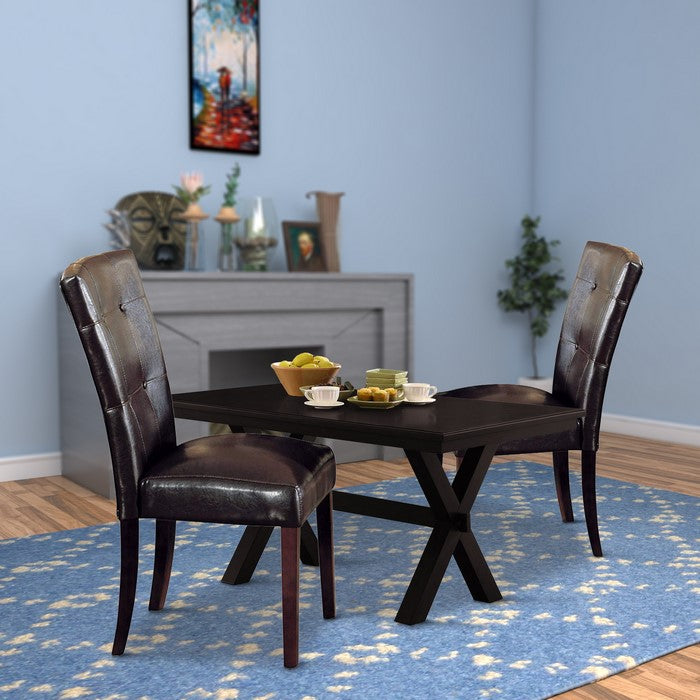 Button Tufted Polyurethane Upholstered Wooden Side Chair, Set of Two, Brown