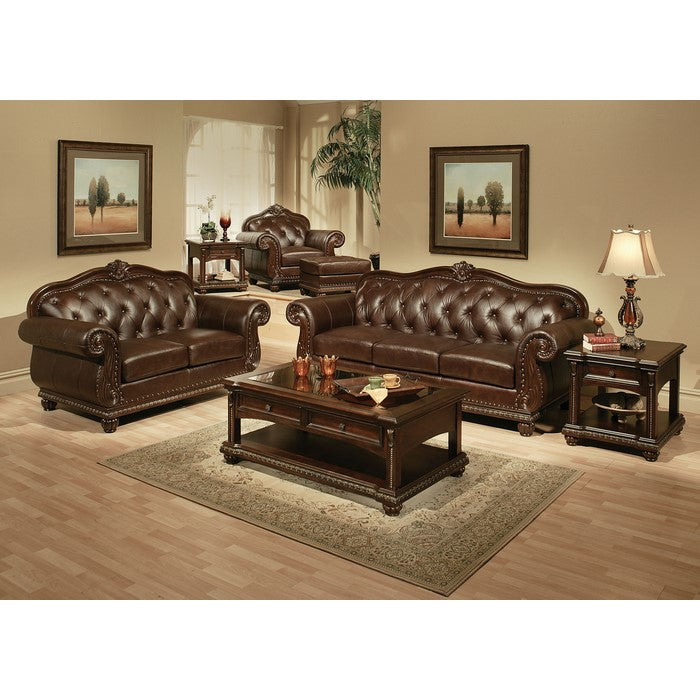 Faux Leather Upholstered Ottoman with Nail head Trim Detail, Espresso Brown