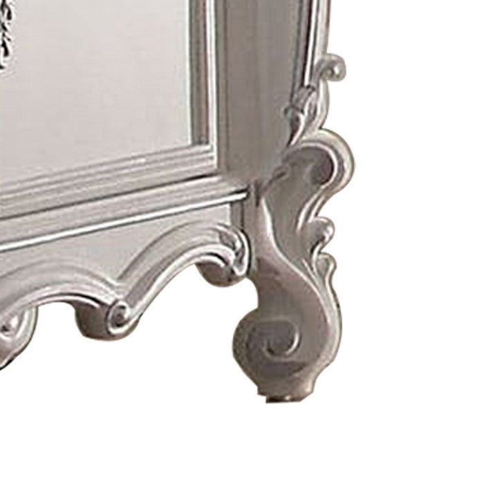5 Drawer Wooden Dresser with 2 Cabinets and Carved Details, White