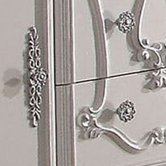 5 Drawer Wooden Dresser with 2 Cabinets and Carved Details, White