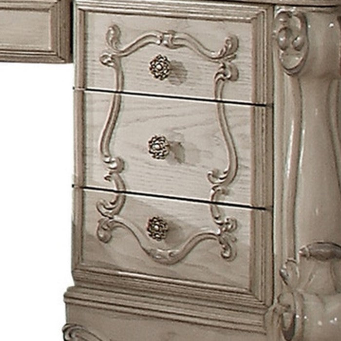 Traditional Style Wooden Vanity Desk with Seven Drawers, Bone White