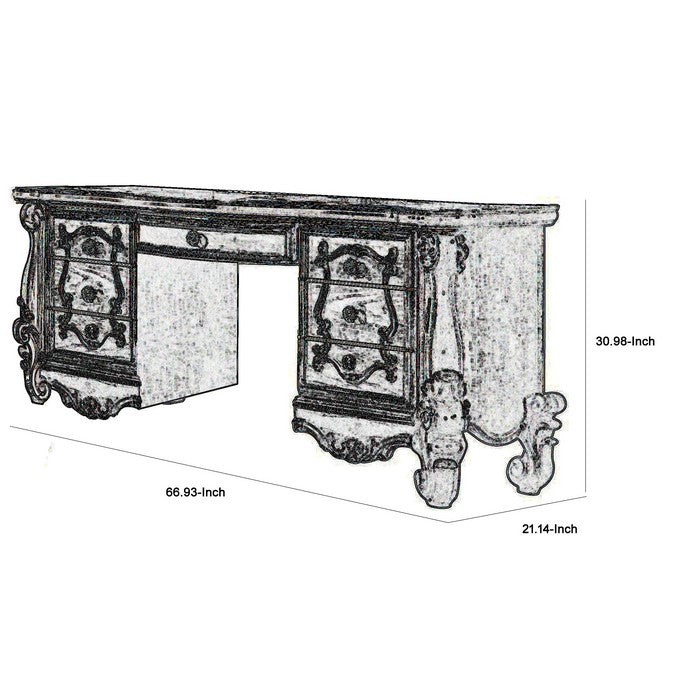 Traditional Style Wooden Vanity Desk with Seven Drawers, Bone White