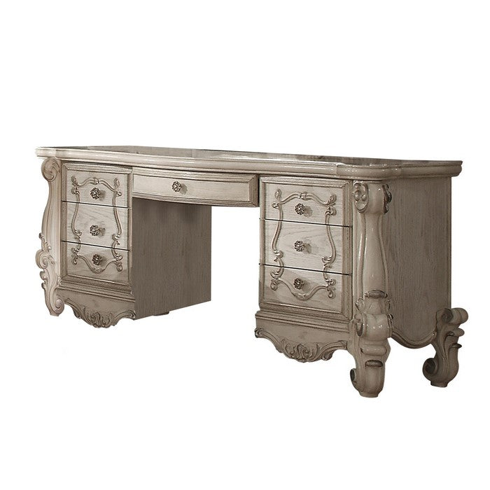 Traditional Style Wooden Vanity Desk with Seven Drawers, Bone White
