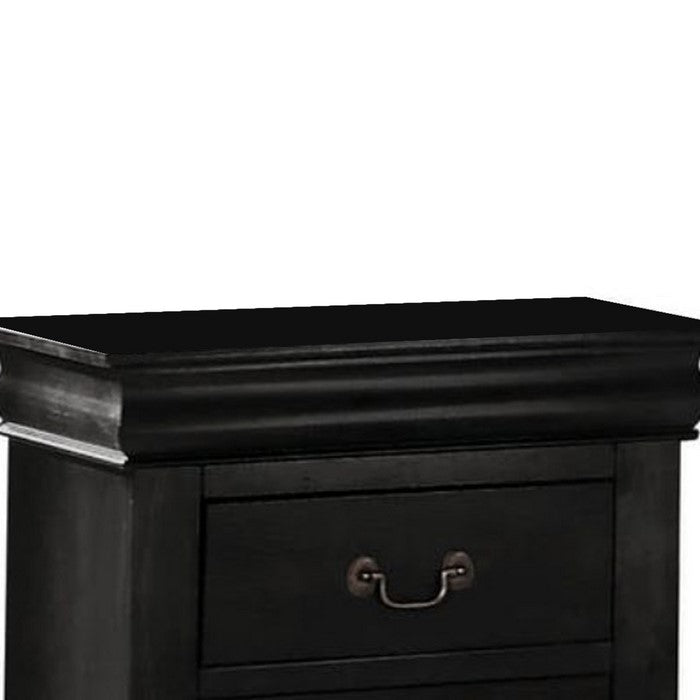 Wooden Nightstand with Two Drawers, Black