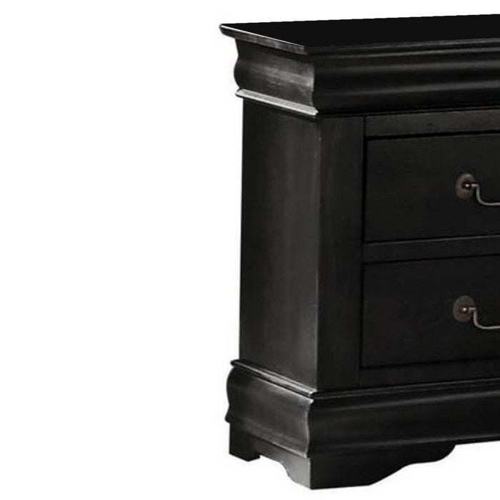 Wooden Nightstand with Two Drawers, Black