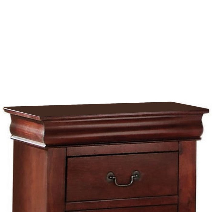 Wooden Nightstand with Two Drawers, Cherry Brown