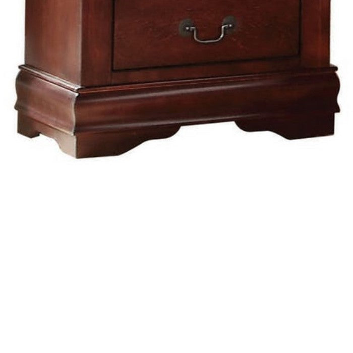 Wooden Nightstand with Two Drawers, Cherry Brown