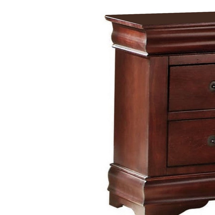 Wooden Nightstand with Two Drawers, Cherry Brown