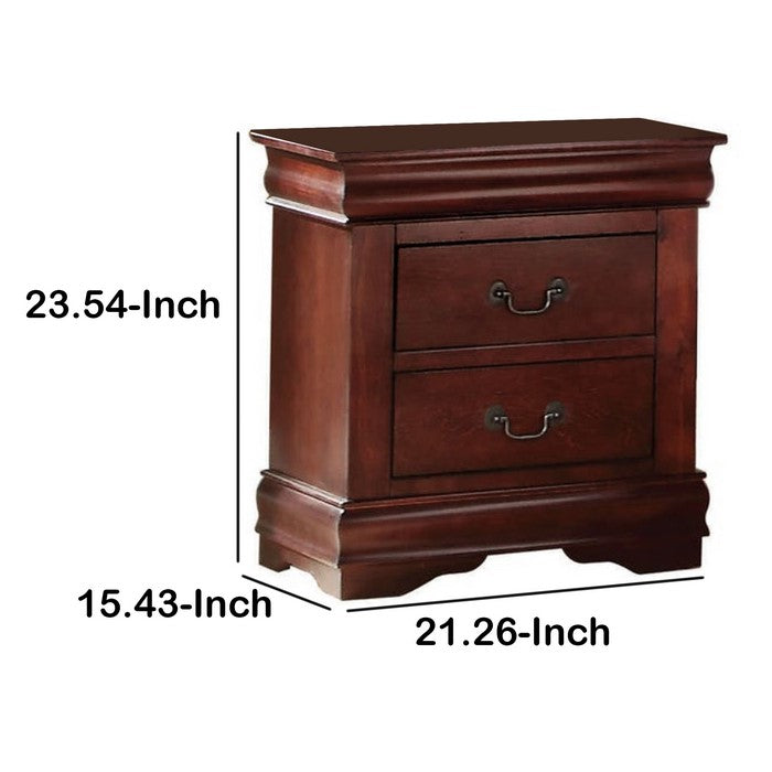 Wooden Nightstand with Two Drawers, Cherry Brown