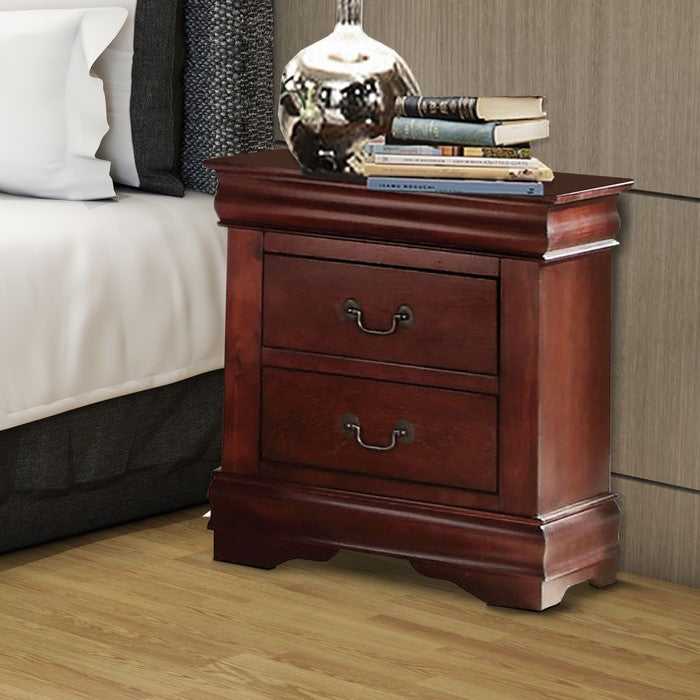 Wooden Nightstand with Two Drawers, Cherry Brown