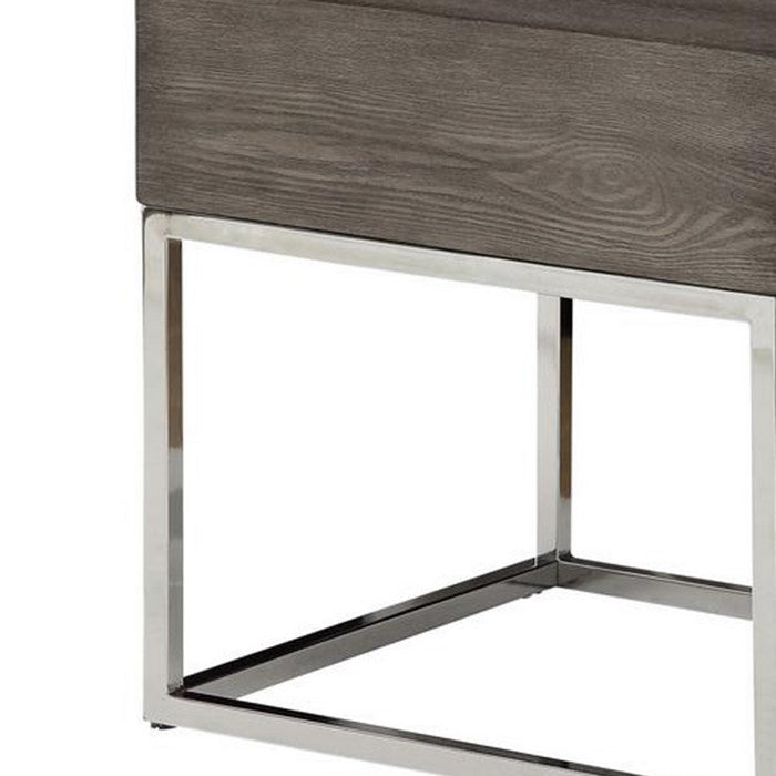 Wooden Square Top End Table With Metal Base, Brown And Silver