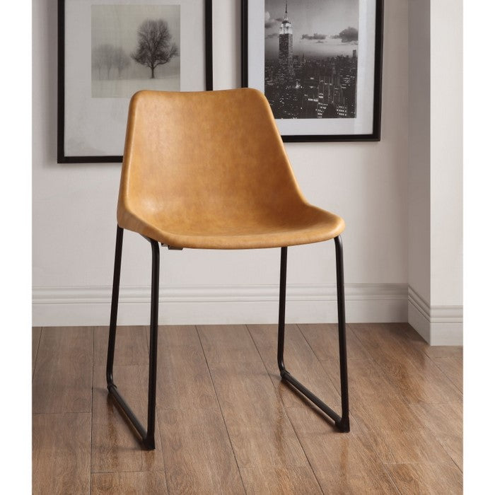 Leatherette Side Chair with Metal Sled Base, Set of 2, Brown