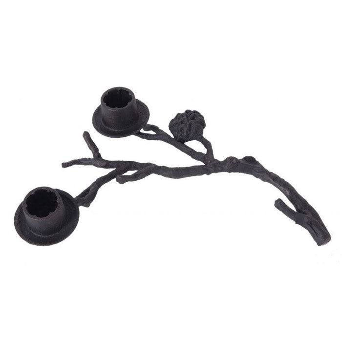 Tree Branch Shape Cast Iron Candle Holder with Two Stands, Black