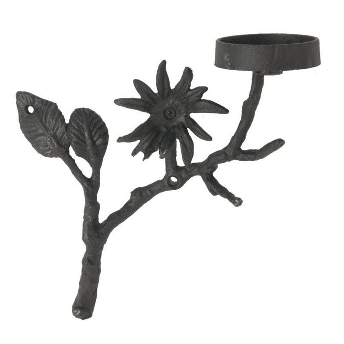 Tree Branch Cast Iron Candle Holder With Flower, Black