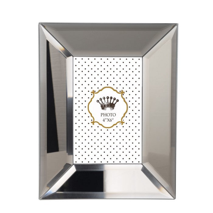 Wooden Picture Frame With Beveled Glass Borders, White and Gray